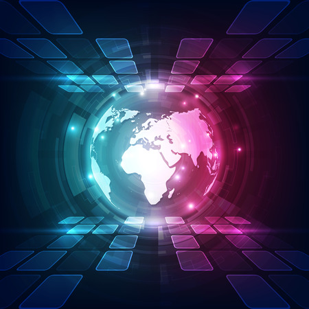 Vector globe on the digital technology background, abstract illustrationのイラスト素材