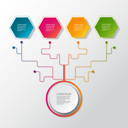 Vector infographic business tree with 3D paper label, integrated circles. Blank space for content, business, infographic, diagram. Light gray color background. Social media connection technology conceptのイラスト素材