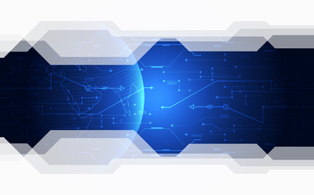 Abstract blue circuit digital technology connection on Earth concept background, vector illustrationのイラスト素材