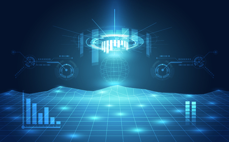 Abstract landscape background. Mesh structure. Polygonal wireframe background. 3d technology vector illustrationのイラスト素材