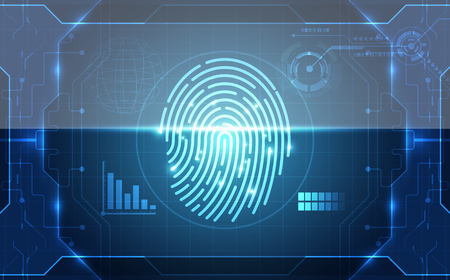 A fingerprint integrated in a printed circuit, releasing binary codes.のイラスト素材