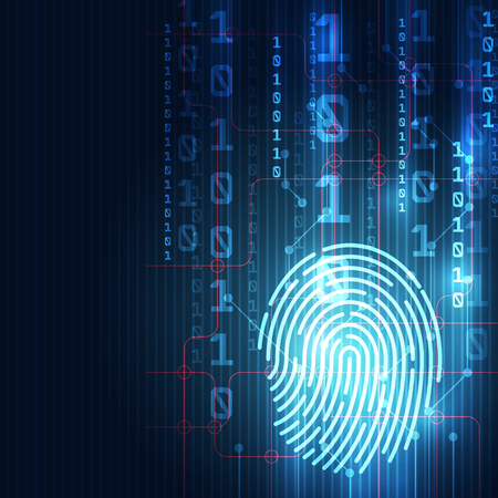 A fingerprint integrated in a printed circuit and releasing binary codes.のイラスト素材