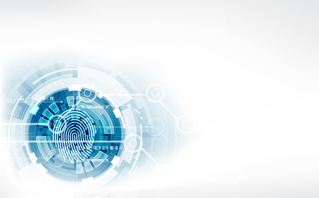 Fingerprint integrated in a printed circuit, releasing binary codes. fingerprint Scanning Identification System. Biometric Authorization and Business Security Concept. Vector illustration backgroundのイラスト素材