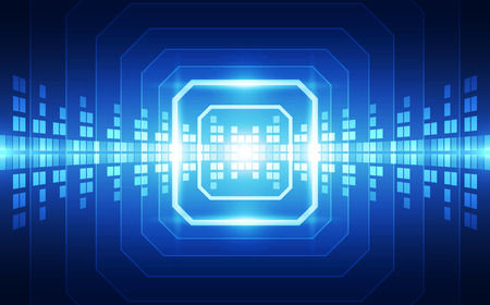 Abstract technology chip processor background circuit board and html code,3D illustration blue technology background vector.のイラスト素材