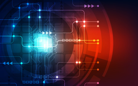 Abstract technology chip processor background circuit board and code, illustration blue technology background vector.のイラスト素材