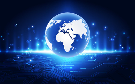 Vector blue globe on the digital technologyのイラスト素材