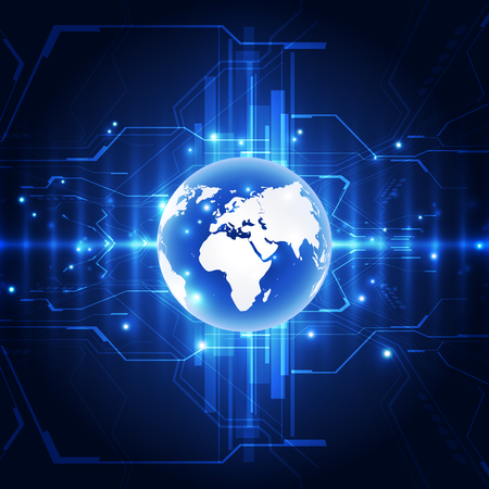 Vector blue globe on the digital technologyのイラスト素材