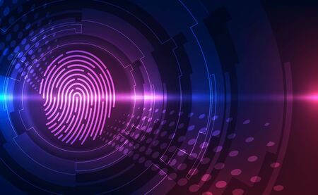 Fingerprint integrated in a printed circuit, releasing binary codes. fingerprint Scanning Identification System. Biometric Authorization and Business Security Concept. Vector illustration backgroundのイラスト素材