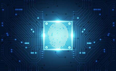 Fingerprint integrated in a printed circuit, releasing binary codes. fingerprint Scanning Identification System. Biometric Authorization and Business Security Concept. Vector illustration backgroundのイラスト素材