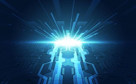 Vector Abstract futuristic circuit board global system, Illustration high digital technology blue color conceptのイラスト素材
