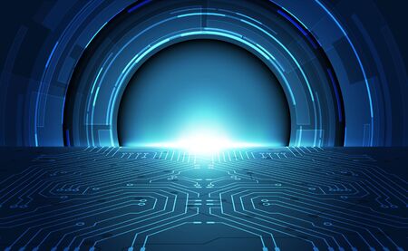Vector Abstract futuristic circuit board global system, Illustration high digital technology blue color conceptのイラスト素材
