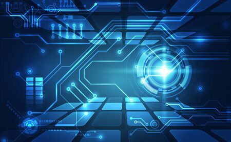 Vector Abstract futuristic circuit board global system, Illustration high digital technology blue color conceptのイラスト素材