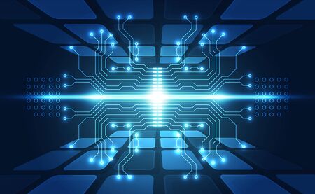 Vector Abstract futuristic circuit board global system, Illustration high digital technology blue color conceptのイラスト素材