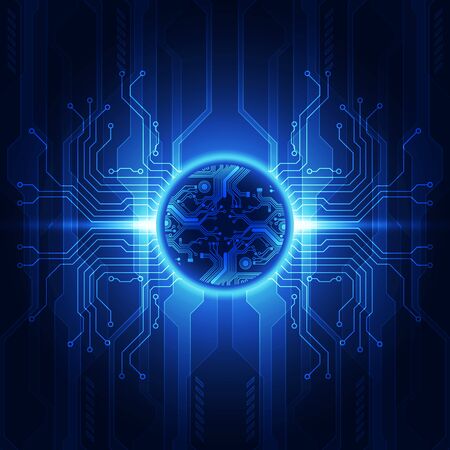 Vector Abstract futuristic circuit board global system, Illustration high digital technology blue color conceptのイラスト素材