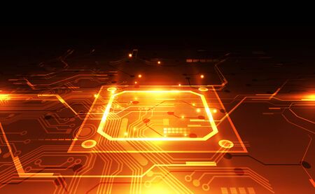 Abstract technology chip processor background circuit board and code, illustration blue technology background vector.のイラスト素材