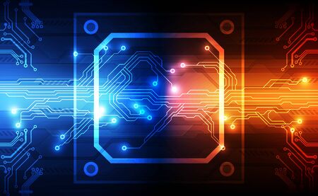 Abstract technology chip processor background circuit board and code, illustration blue technology background vector.のイラスト素材