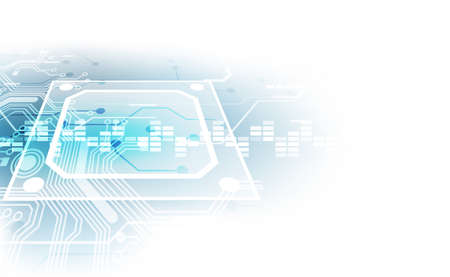 Abstract technology chip processor background circuit board and code, illustration blue technology background vector.のイラスト素材