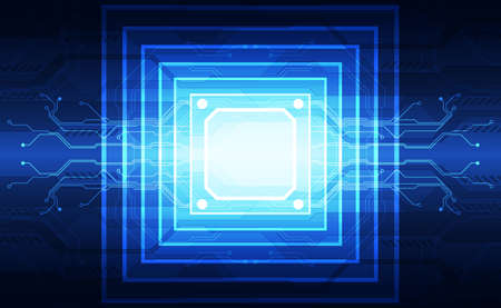 Abstract technology chip processor background circuit board and code, illustration blue technology background vector.のイラスト素材