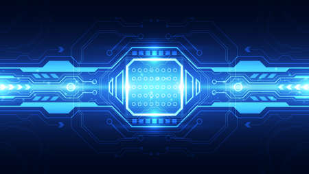 Abstract technology chip processor background circuit board and code, illustration blue technology background vector.のイラスト素材