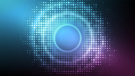 Abstract background - blue neon lights, round dots, circles on blackのイラスト素材