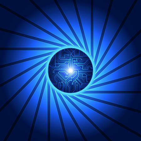 Circuit board on blue background. Vector illustration.