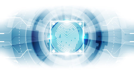Fingerprint scan provides access with biometrics identification. Vector illustrationのイラスト素材
