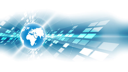 abstract technology background with world map on the blue background, vector illustrationのイラスト素材