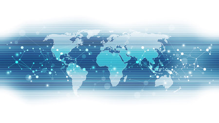 abstract global technology background with world map and connection lines, vector illustrationのイラスト素材