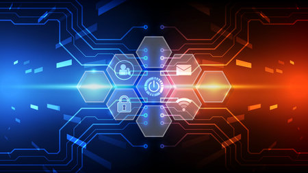 Cyber security and information technology concept. Abstract background. Vector illustrationのイラスト素材