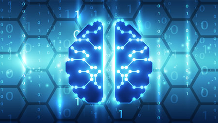 Abstract Artificial intelligence (AI) and machine learning concept with human brain.のイラスト素材