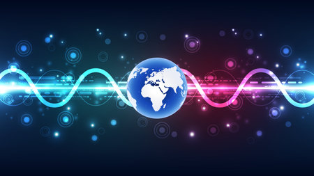 abstract technology background with world map and circuit line. vector illustrationのイラスト素材