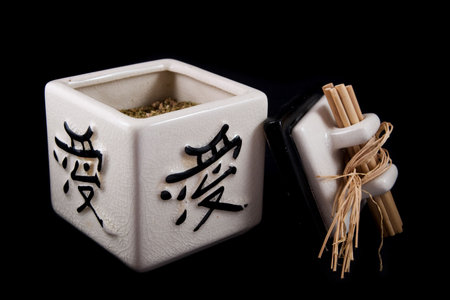 Chinese tea box on a black backgroundの写真素材