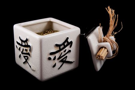 Chinese tea box on a black backgroundの写真素材