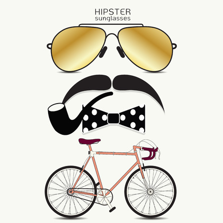 Hipster Vector Icon Set, Mustaches, Bicycle Collection. Vector illustration.のイラスト素材