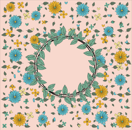 floral pattern with flowers and leaves on white background.Vector floral wreath.のイラスト素材