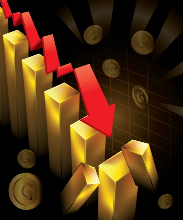 Illustration of financial graphs and Gold bar crashing to the floorのイラスト素材