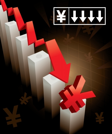 Illustration of financial graphs and Japanese Yen currency symbols crashing to the floorのイラスト素材