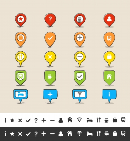 Hand drawn style GPS pin and map icon setのイラスト素材