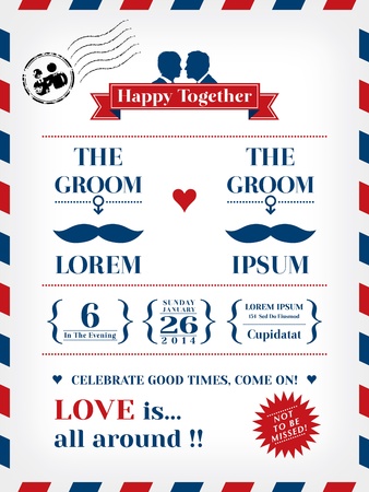 Wedding Invitation Template in Postcard and Air mail styleのイラスト素材