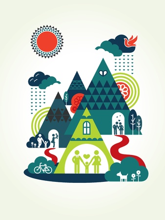 Happy Family with Activities Concept Illustrationのイラスト素材