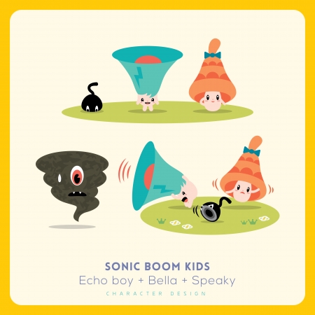 Mix of cute megaphone-speaker-bell cartoon character for use in presentations, manuals, design, caution conceptのイラスト素材