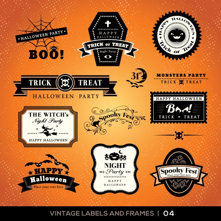 Collection of Halloween Labels and frames with retro vintage styled designのイラスト素材