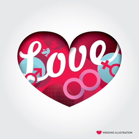 Minimal style Heart shape Illustration with Love Conceptのイラスト素材