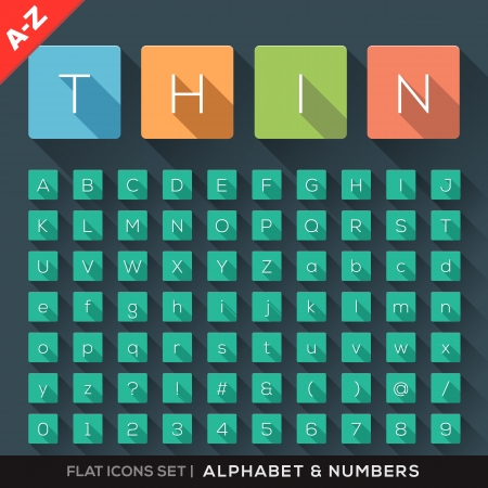 Flat Icons Alphabet and Number Set with long shadowのイラスト素材