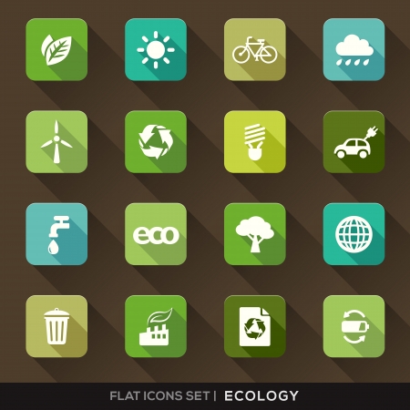 Set of Green Ecology Flat Icons with long shadowのイラスト素材