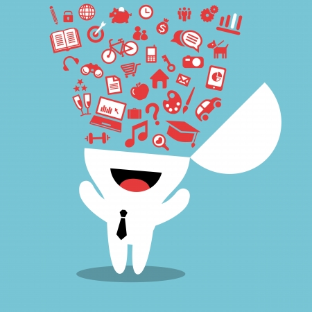 Abstract Illustration with lifestyle Icons splash from human headのイラスト素材