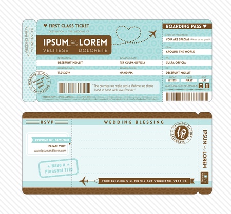Boarding Pass Ticket Wedding Invitation Templateのイラスト素材
