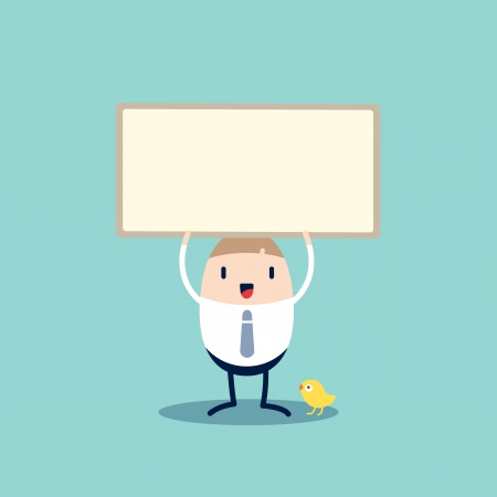 Business man cartoon character holding blank sign boardのイラスト素材