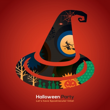 Halloween Party witch hat Isolated Illustration for invitation card / poster / flyer / web bannerのイラスト素材