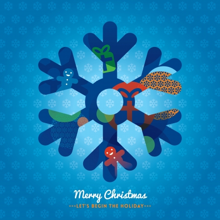 Christmas Snowflake with Merry Christmas lettering on background, illustration for  Greeting Card, Poster, flyer, web bannerのイラスト素材